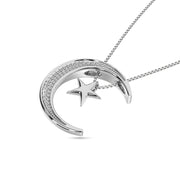 Diamond Moon and Star  Pendant 1/20 Ct.tw in Sterling Silver