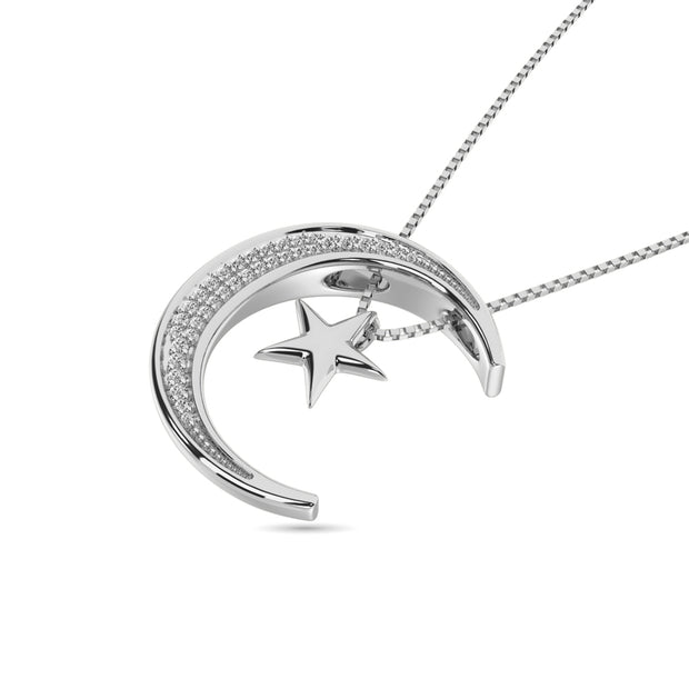 Diamond Moon and Star  Pendant 1/20 Ct.tw in Sterling Silver
