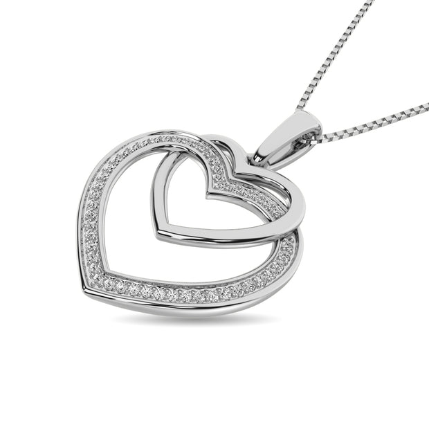 Diamond Duel Heart Pendant 1/10 Ct.tw in Sterling Silver