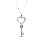 Diamond 1/10 Ct.tw Heart and Key Pendant in Sterling Silver