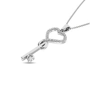 Diamond 1/10 Ct.tw Heart and Key Pendant in Sterling Silver