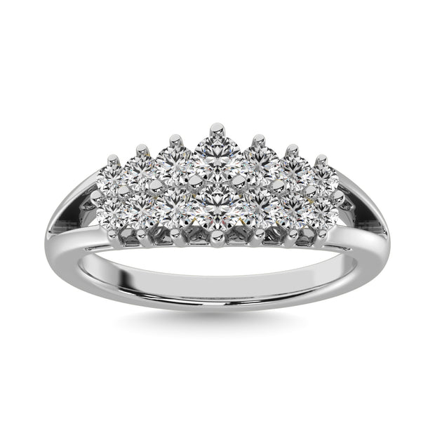 Diamond 1/2 Ct.tw Round Cut Pyramid Ring in 14K White Gold