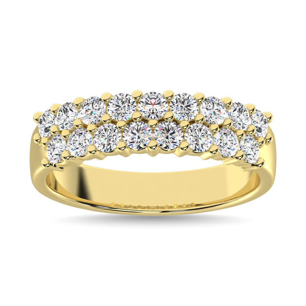14K Yellow Gold 1/2 Ct.Tw. Diamond and 2 Row Fashion Ring