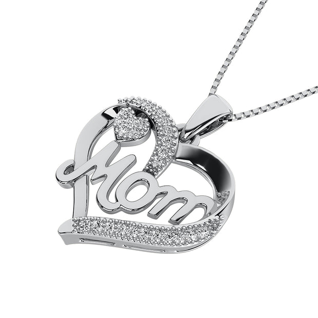 Sterling Silver 1/20 Ct.Tw. Diamond Heart MOM Pendant