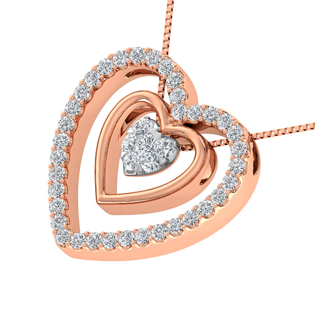 10K Rose Gold 1/2 Ct.Tw. Diamond Double Heart Pendant