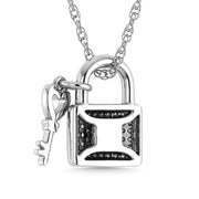Diamond 1/20 Ct.Tw. Lock and Key Pendant in 925 Silver