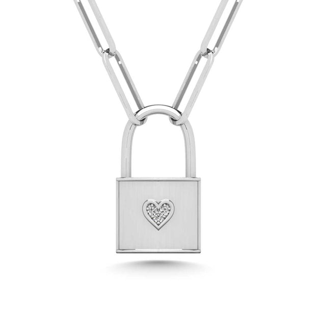 Diamond 1/50 Ct.Tw. Lock Pendant in 925 Silver