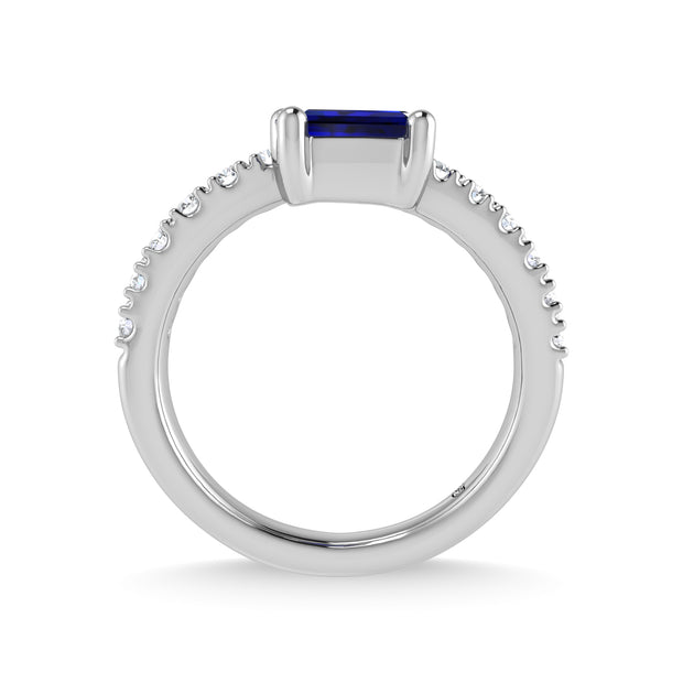 14K White Gold Diamond and Blue Sapphire 1 1/6 Ct.Tw. Stackable Band