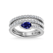 14K White Gold Diamond and Blue Sapphire 1 3/8 Ct.Tw. Fashion Ring