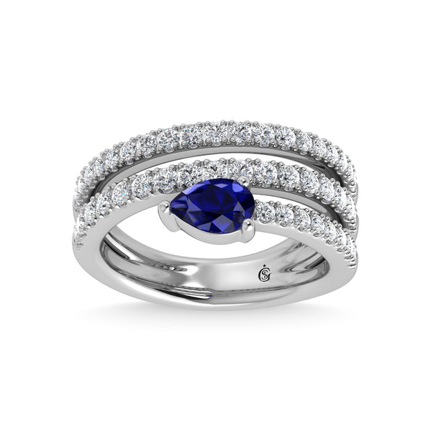 14K White Gold Diamond and Blue Sapphire 1 3/8 Ct.Tw. Fashion Ring