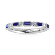 14K White Gold  3/8 Ct.Tw. Alternate Diamond and Blue Sapphire Stackable Band