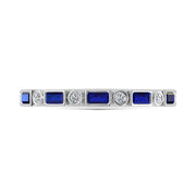 14K White Gold  3/8 Ct.Tw. Alternate Diamond and Blue Sapphire Stackable Band