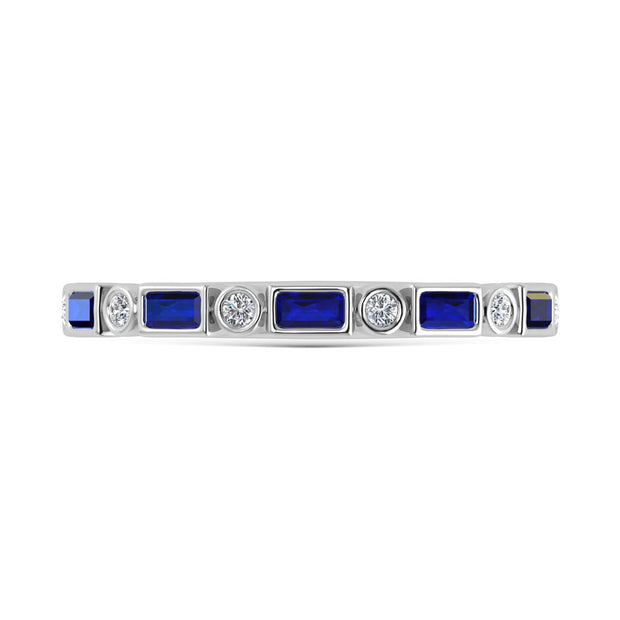 14K White Gold  3/8 Ct.Tw. Alternate Diamond and Blue Sapphire Stackable Band