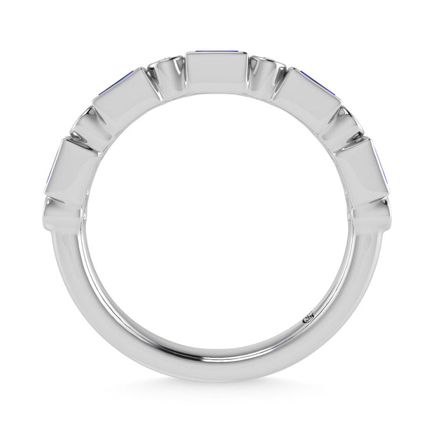 14K White Gold  3/8 Ct.Tw. Alternate Diamond and Blue Sapphire Stackable Band