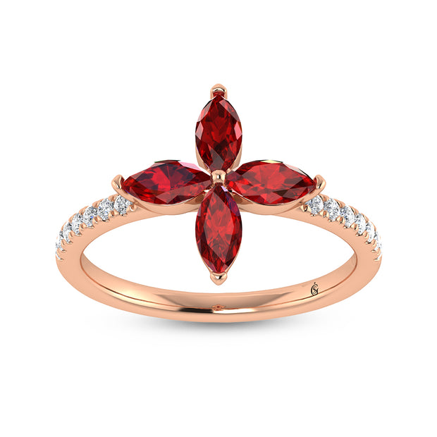 14K Rose Gold Diamond 1 1/3 Ct.Tw. & Ruby Fashion Ring