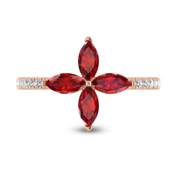 14K Rose Gold Diamond 1 1/3 Ct.Tw. & Ruby Fashion Ring