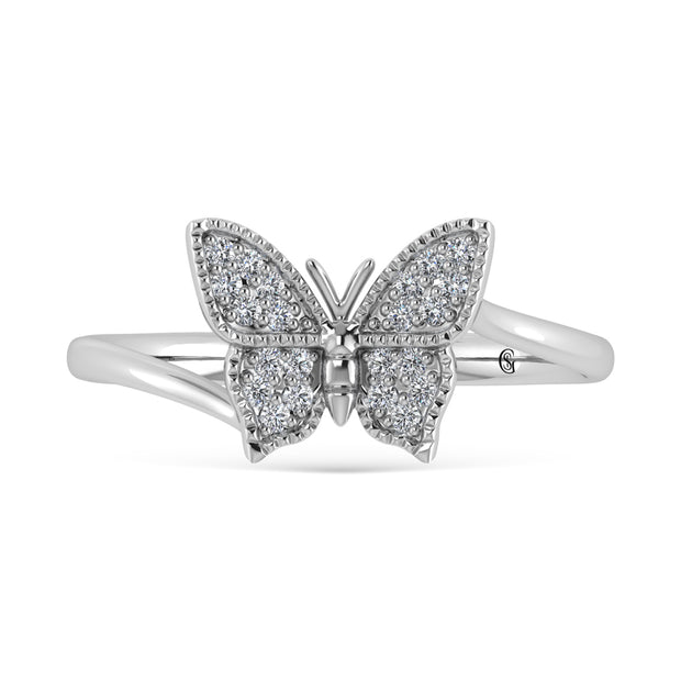 14K White Gold 1/10 Ct.Tw. Diamond Butterfly Ring