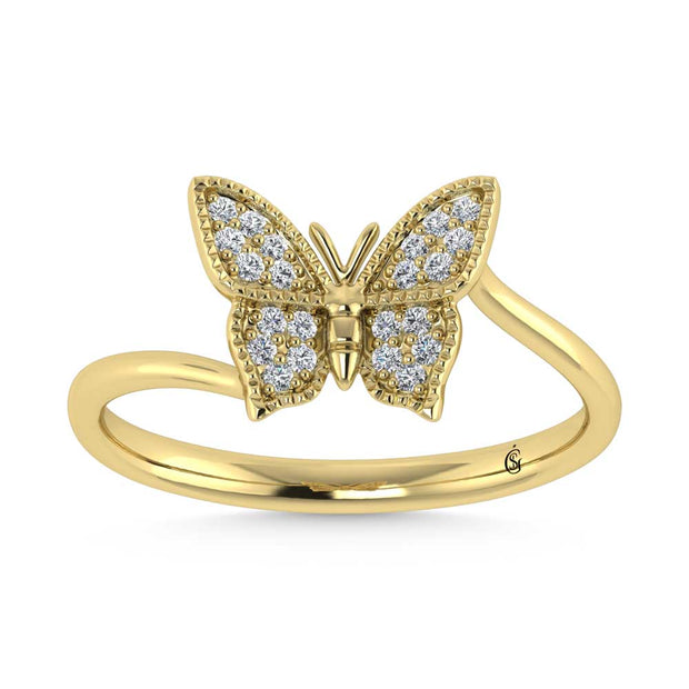 14K Yellow Gold Diamond 1/10 Ct.Tw. Butterfly Ring