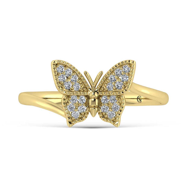 14K Yellow Gold Diamond 1/10 Ct.Tw. Butterfly Ring