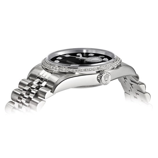Pre-owned Rolex Stainless steel 18KW Bezel Men's Mens Diamond Black Watch