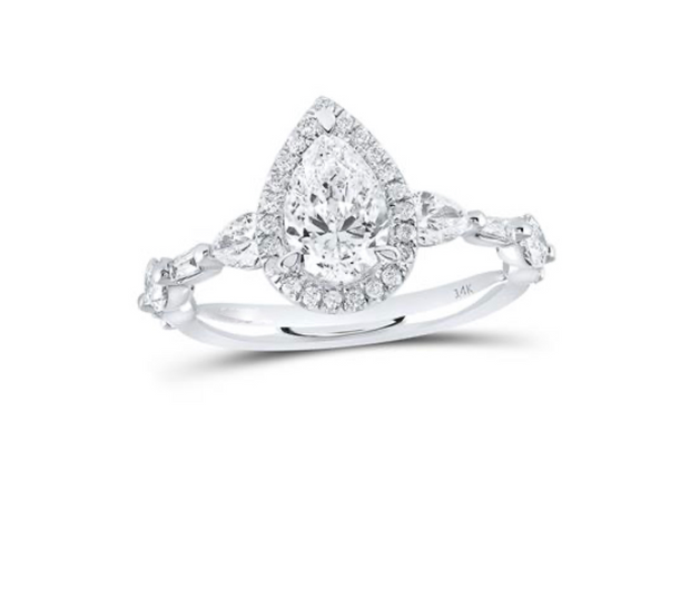 14K PEAR DIAMOND HALO BRIDAL ENGAGEMENT RING 1-7/8 CTTW (CERTIFIED)