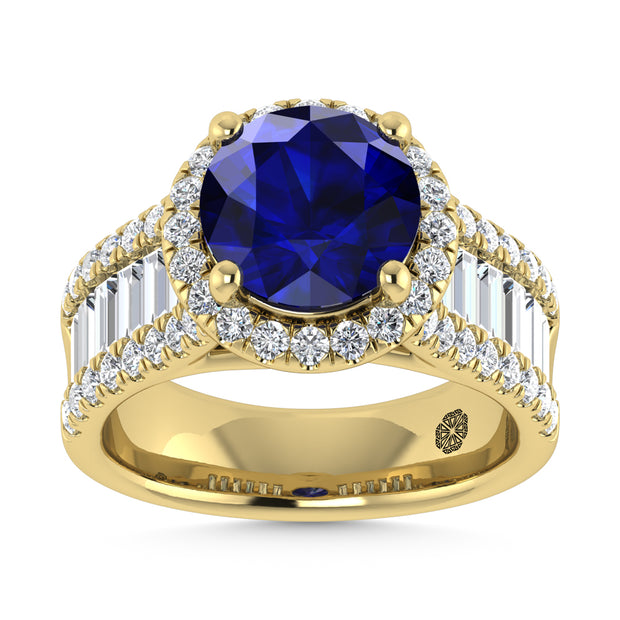 14K Yellow Gold Lab Grown Blue Diamond 4 1/2 Ct.Tw. Engagement Ring