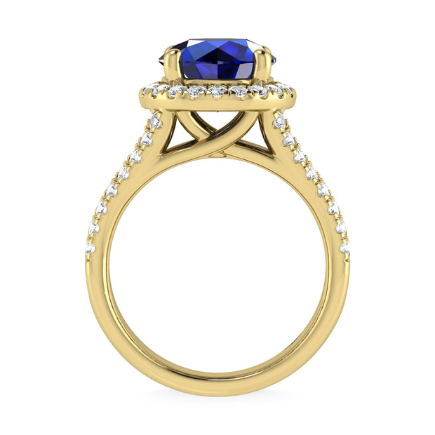 14K Yellow Gold Lab Grown Blue Diamond 4 1/2 Ct.Tw. Engagement Ring