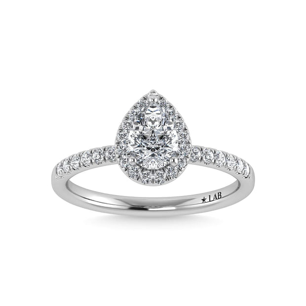 14K White Gold Lab Grown Diamond  1 1/4 Ct.Tw. IGI Certified Pear Shape Halo Engagement Ring (IGI Certified Center 1ct)