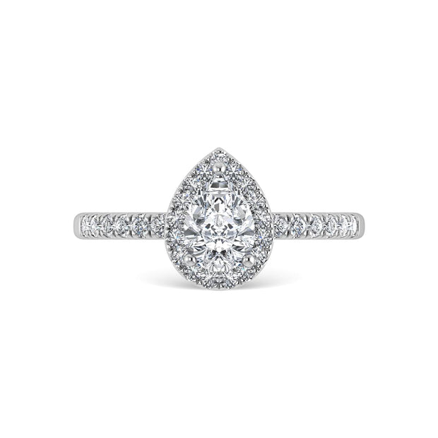 14K White Gold Lab Grown Diamond  1 1/4 Ct.Tw. IGI Certified Pear Shape Halo Engagement Ring (IGI Certified Center 1ct)