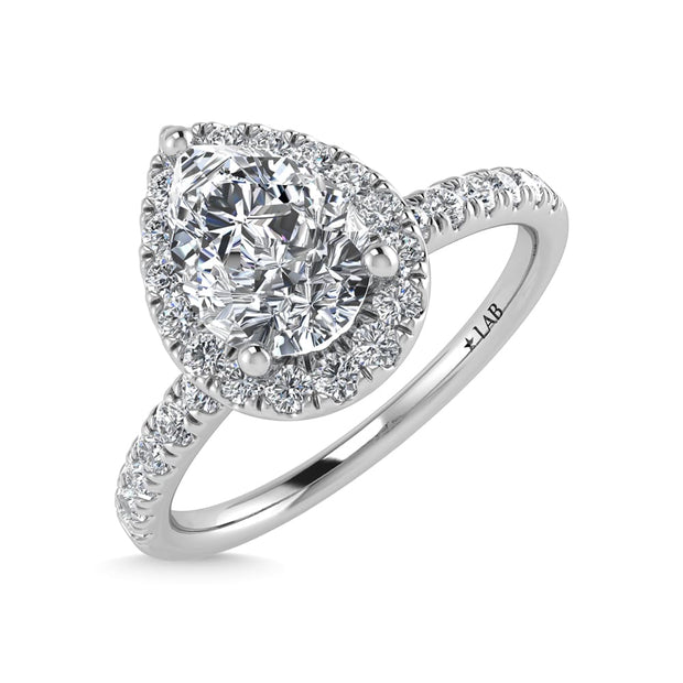 14K White Gold Lab Grown Diamond  1 1/4 Ct.Tw. IGI Certified Pear Shape Halo Engagement Ring (IGI Certified Center 1ct)