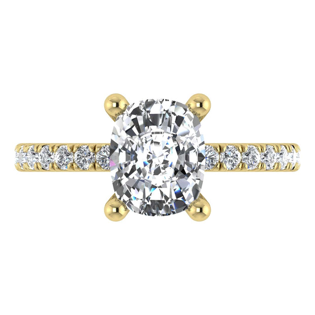 14K Yellow Gold Labgrown Diamond 2 3/8 Ct.Tw. IGI Certified Elongated Cushion Engagement Ring (Center 2CT)