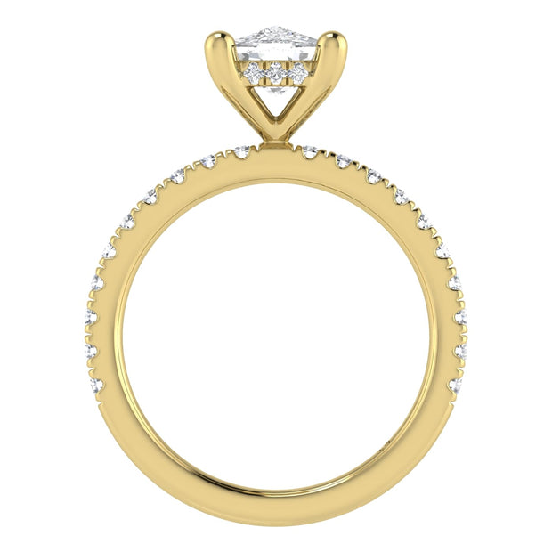 14K Yellow Gold Labgrown Diamond 2 3/8 Ct.Tw. IGI Certified Elongated Cushion Engagement Ring (Center 2CT)