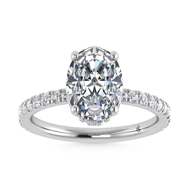 14K White Gold Lab Grown Diamond 3 1/2 Ct.Tw. Oval Shape Halo IGI Certified Engagement Ring (IGI Certified Center 3ct)