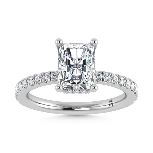 14K White Gold Lab Grown Diamond 3 1/2 Ct.Tw. Radiant Shape Halo IGI Certified Engagement Ring  (IGI Certified Center 3ct)
