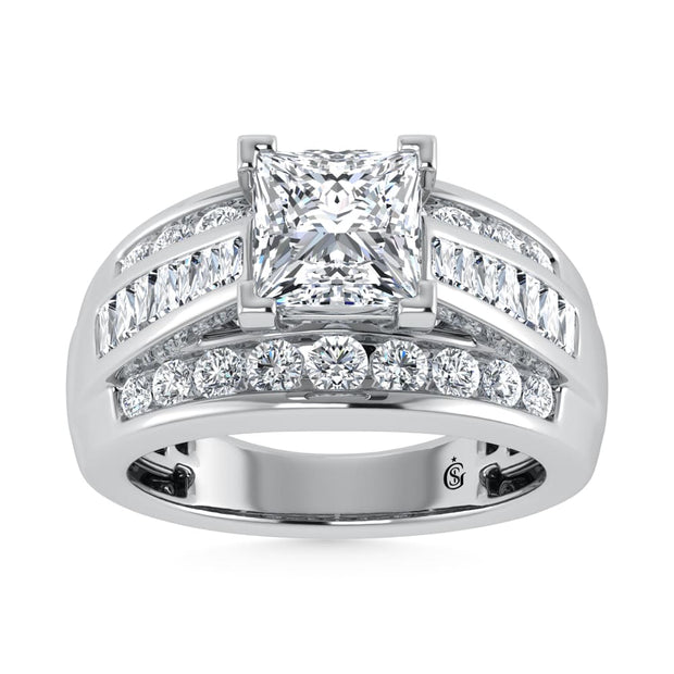 10K White Gold Lab Grown Diamond 1 3/4 ct.Tw. Princess Shape Engagement Ring (IGI Certified Center 1ct)