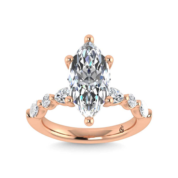 14K Rose Gold Lab Grown Diamond 3 5/8 Ct.Tw. Marquise & Round Engagement Ring (Marquise Center)