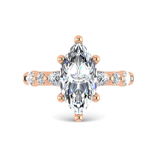 14K Rose Gold Lab Grown Diamond 3 5/8 Ct.Tw. Marquise & Round Engagement Ring (Marquise Center)