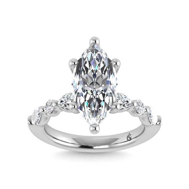 14K White Gold Lab Grown Diamond 3 5/8 Ct.Tw. Marquise & Round Engagement Ring (Marquise Center)