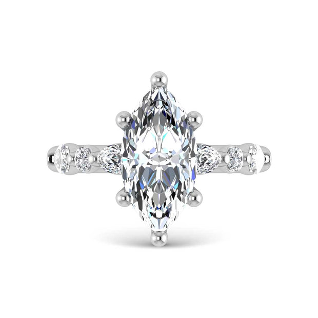 14K White Gold Lab Grown Diamond 3 5/8 Ct.Tw. Marquise & Round Engagement Ring (Marquise Center)