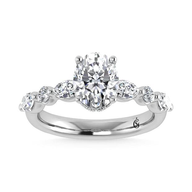 14K White Gold Lab Grown Diamond 2 5/8 Ct.Tw. Marquise and Round Shape Halo Engagement Ring (IGI Certified Center 2ct)