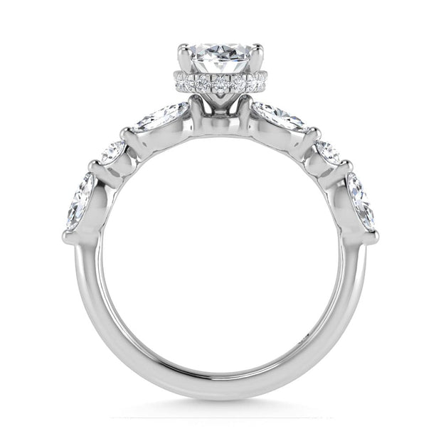 14K White Gold Lab Grown Diamond 2 5/8 Ct.Tw. Marquise and Round Shape Halo Engagement Ring (IGI Certified Center 2ct)