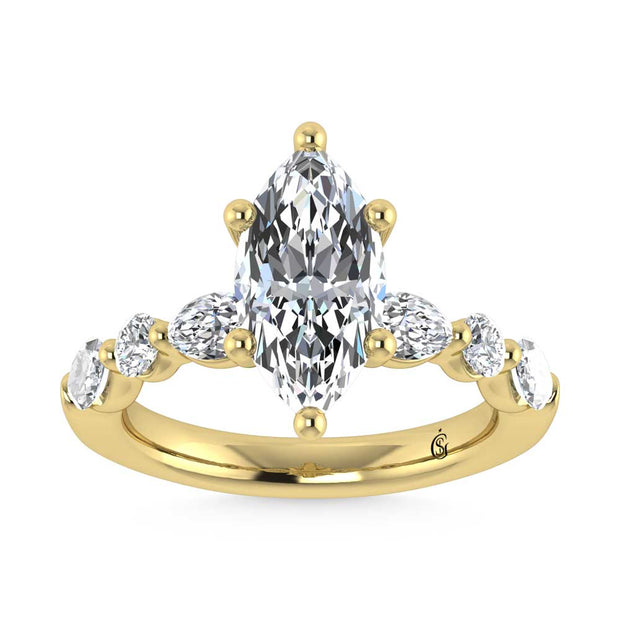 14K Yellow Gold Lab Grown Diamond 2 5/8 Ct.Tw. Marquise & Round Engagement Ring (Round Center)