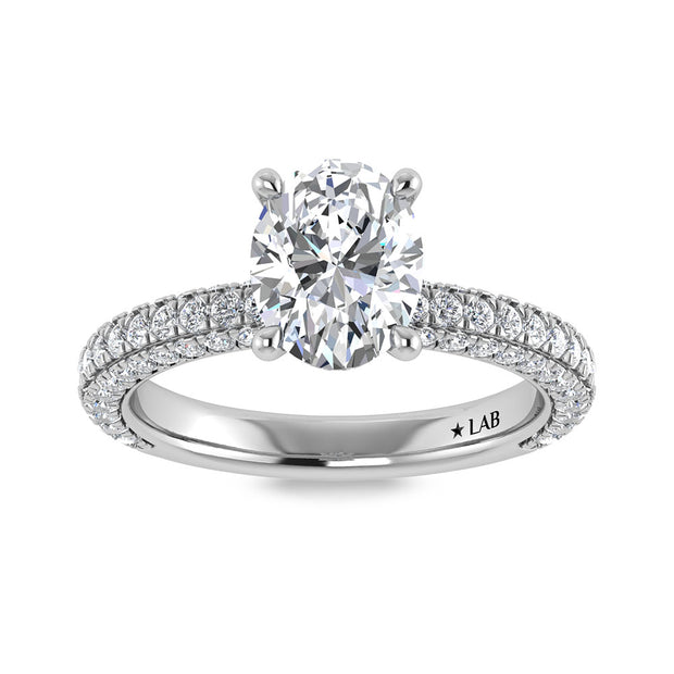 14K White Gold Lab Grown Diamond 3 Ct.Tw.  Oval Shape Halo Engagement Ring (IGI Certified Center 2ct)