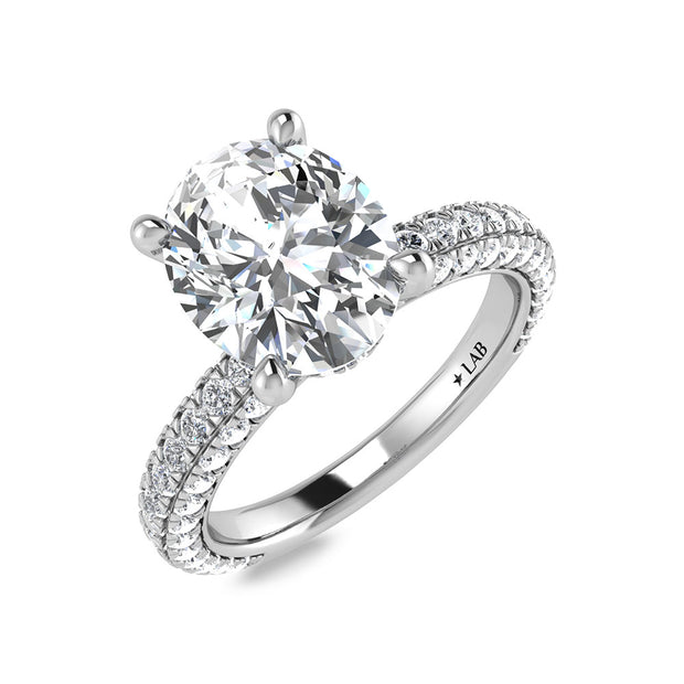 14K White Gold Lab Grown Diamond 3 Ct.Tw.  Oval Shape Halo Engagement Ring (IGI Certified Center 2ct)