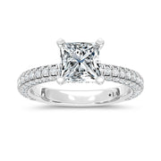 14K White Gold Lab Grown Diamond 3 Ct.Tw.  Princess Shape Halo Engagement Ring (IGI Certified Center 2ct)