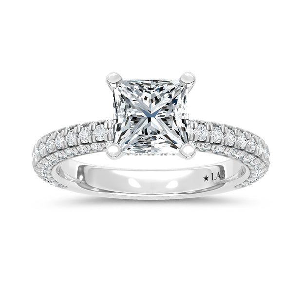 14K White Gold Lab Grown Diamond 3 Ct.Tw.  Princess Shape Halo Engagement Ring (IGI Certified Center 2ct)
