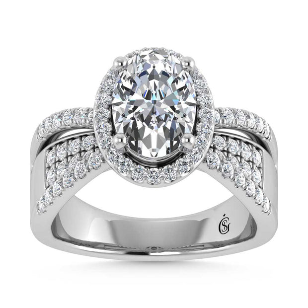 14K White Gold Lab Grown Diamond 2 1/2 Ct.Tw. Oval Shape Engagement Ring (IGI Certified Center 2ct)