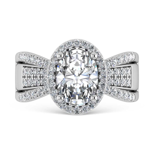 14K White Gold Lab Grown Diamond 2 1/2 Ct.Tw. Oval Shape Engagement Ring (IGI Certified Center 2ct)