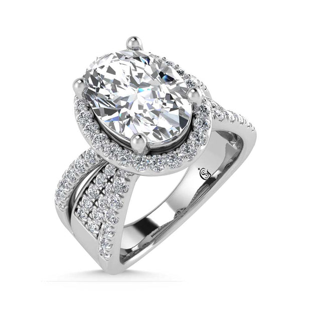 14K White Gold Lab Grown Diamond 2 1/2 Ct.Tw. Oval Shape Engagement Ring (IGI Certified Center 2ct)