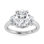 14K White Gold Lab Grown Diamond 3 5/8 Ct.Tw. Oval Shape Three Stone Engagement Ring